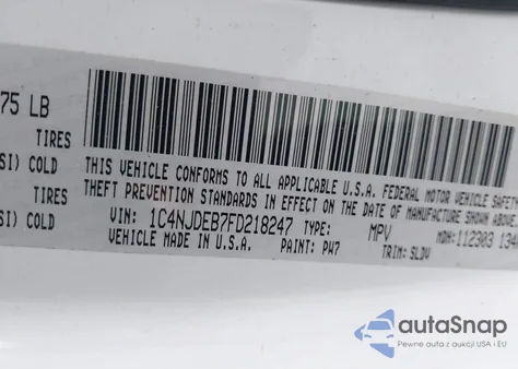 2015 Jeep Compass High Altitude Edition z USA, uszkodzony, nr VIN 1C4NJDEB7FD218247